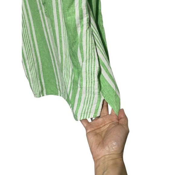 Women'sButton Down Striped Tunic Linen Laganlook Shirt Green Size L - Picture 4 of 6